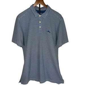 Tommy Bahama IslandZone Navy & White Striped Performance Golf Polo Size Large